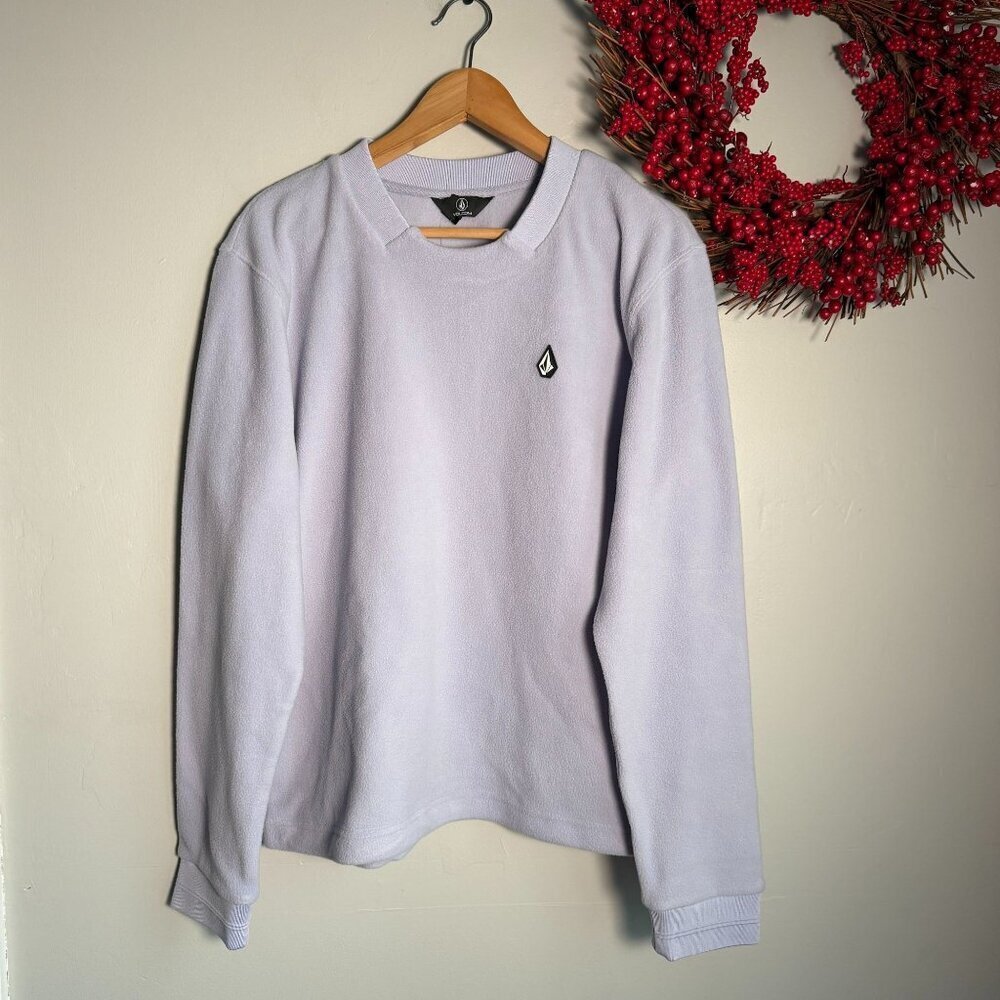 Volcom Womens Polar Fleece Crew Snowboard Sweater LARGE in Lilac Ash